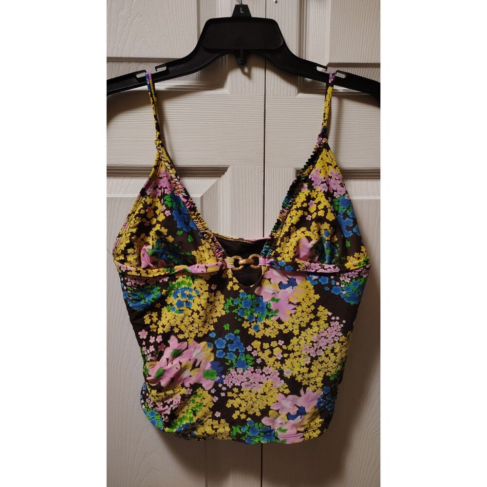 Vtg Faded Glory Y2K Boho Retro Floral Keyhole 90's Tankini Swim Top Large